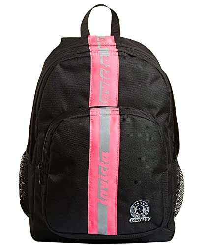 INVICTA S.P.A. Strong Invicta Rucksack, reflektierendes Band, Schwarz/Fuchsia, 38 Lt, Doppelfach, Schulfreizeit