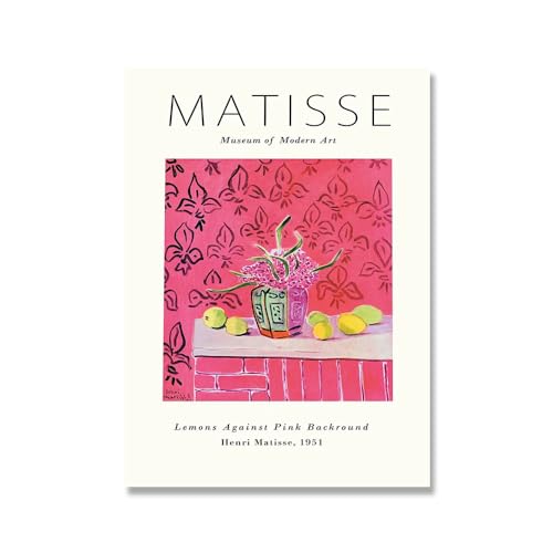 GIBOH Modernes Matisse-Rosa-Poster und Drucke, abstrakte Wandkunst, Vase, Blume, Obst, Leinwandgemälde, nordische ästhetische Bilder für Heimdekoration, 50 x 70 cm x 1, ohne Rahmen