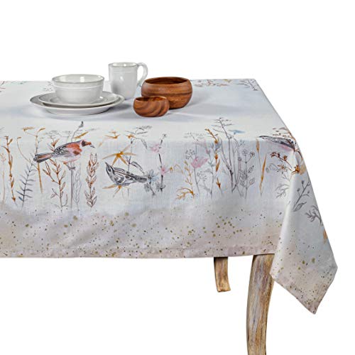 Maison d' Hermine Meadow Florals-Beige 100% Baumwolle Tischdecke für Küche | Abendessen | Tischplatte | Dekoration Parteien | Hochzeiten | Frühling/Sommer (Rechteck, 140 cm x 180 cm)