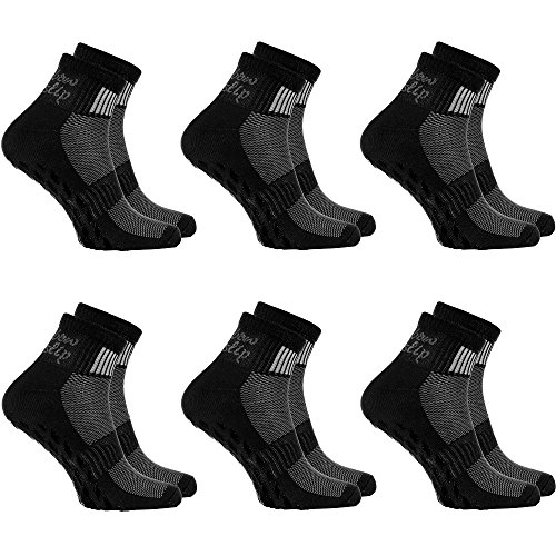 Rainbow Socks - Damen Herren Sneaker Baumwolle Antirutsch Sport Stoppersocken - 6 Paar - Schwarz - Größen 47-50