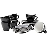 Gastro Spirit - 12-teiliges Espresso-Tassen Set - Schwarz, 90 ml, Porzellan, dickwandig, spülmaschinenfest, italienisches Design - 6er Kaffee-Tassen Set mit Untertassen