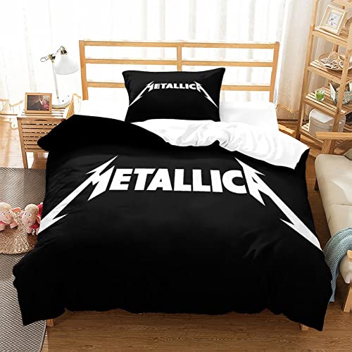 Metallica Bettwäscheset Rock 'n' Roll Steppdeckenbezug 3D Heavy-Metal-Band Motiv Bettbezug Mikrofaser Atmungsaktiver Bezug einzeln（135x200cm）