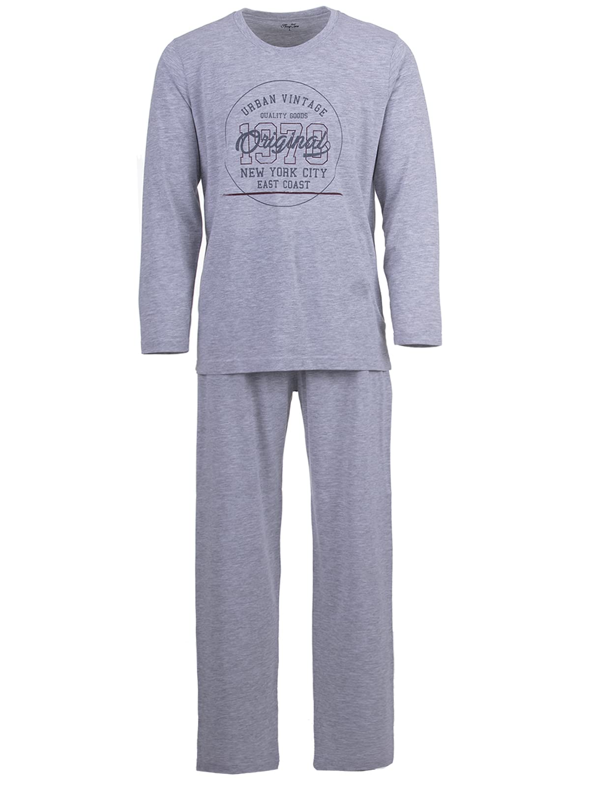 LUCKY Herren Pyjama lang Schlafanzug Pyjama Set Druck Motiv, Farbe:Grau, Größe:XXL