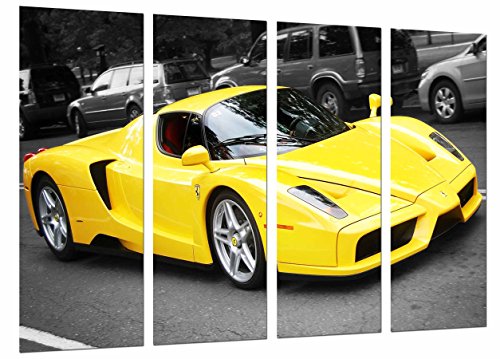 Wandbild - Gelbes Ferrari-Auto, 131 x 62 cm, Holzdruck - XXL Format - Kunstdruck, ref.26741