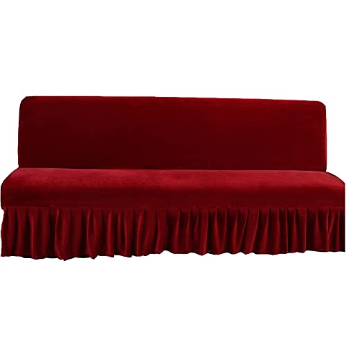 BXFUL Samt Elastischer Sofabezug Ohne Armlehne Sofaüberwurf Sofabezug Armlose Antirutsch Clic Clac Sofahusse Couch überzug passt auf Klappsofa ohne Armlehnen (L 180-200cm,rot)