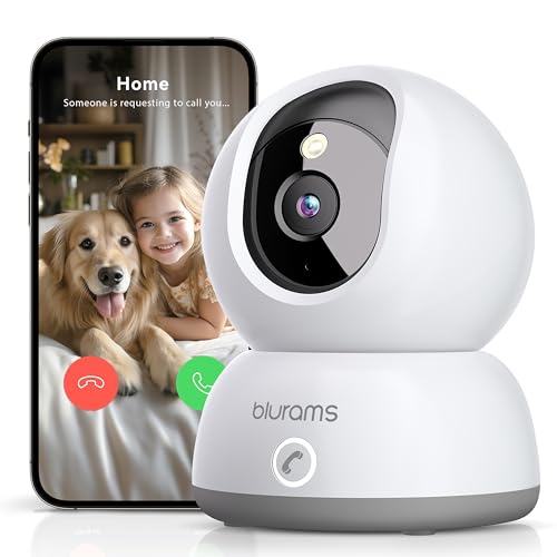 blurams 2K Überwachungskamera Innen,360 Grad WLAN Kamera mit EIN-Touch-Call, Hundekamera für Haustiere/Haus/Kinder, Farbnachtsicht, Alarm, Kompatibel mit Alexa (2.4GHz Wi-Fi)
