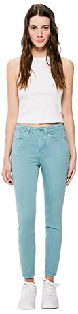 Springfield Damen Jeans Slim Cropped Eco Dye Jeanshose, Türkis/Ente, 38