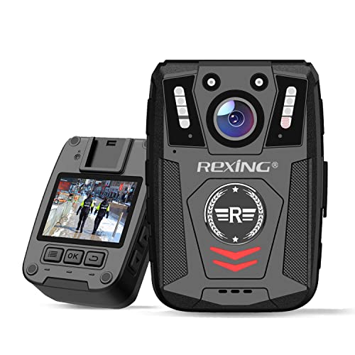 REXING P1 Body Worn Camera, 2 Display 1080p Full HD, 64G Speicher, Video-, Audio- und Bildaufnahme, Infrarot-Nachtsicht-2900-mAh-Akku, 10-Stunden-Akkulaufzeit