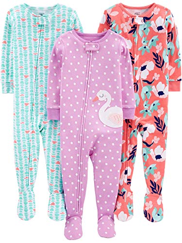 Simple Joys by Carter's Baby und Kleinkind Mädchen Schlafanzug mit Fuß, Baumwolle, 3er-Pack ,Floral/Turtle/Swan ,6-9 Months