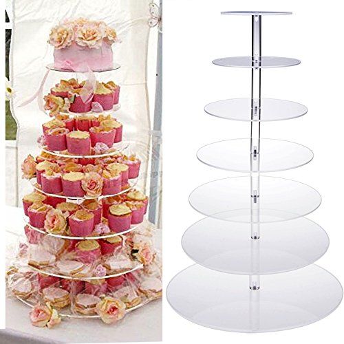 Ultrey Tortenständer 7 Etagen Cupcake Tower Kristallklare Acryl Kuchenständer Cupcake Ständer Nachtischständer für Hochzeit Party Geburtstag