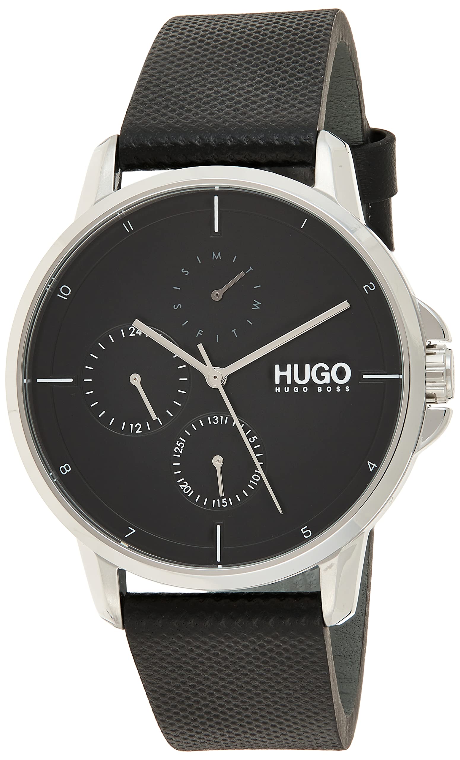 HUGO Multi Zifferblatt Quarz Uhr für Herren mit Schwarzes Lederarmband - 1530022