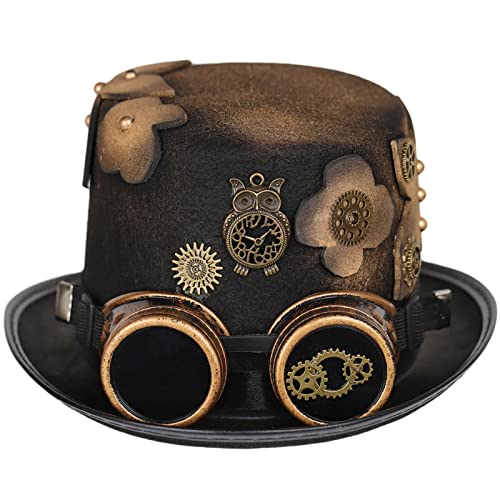 Amsixo Steampunk Zylinderhut mit Brille Steampunk Bowler Zylinder Zylinder Hut Hut Kostüm Zubehör Karneval Nachtclub Zylinder