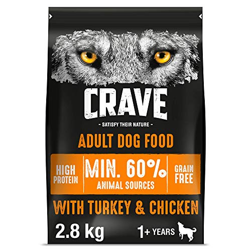 Crave Komplettes Trockenfutter für ausgewachsene Hunde, mit Truthahn und Huhn, 2,8 kg