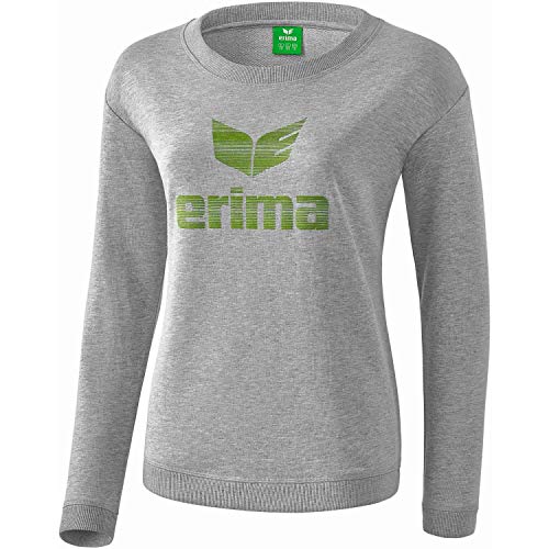 Erima Damen Pullover Essential Sweatshirt Hellgrau Melange/Twist of Lime 42