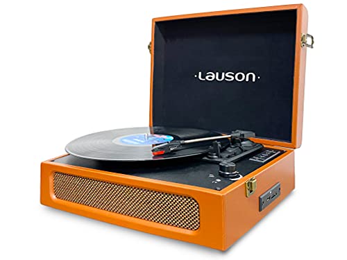 Lauson CL615 Vinyl-Plattenspieler Bluetooth mit integrierten Lautsprechern Vintage mit 3 Geschwindigkeiten Wireless Wiedergabe, Auto-Stop, RCA/Aux-in / 3,5 mm