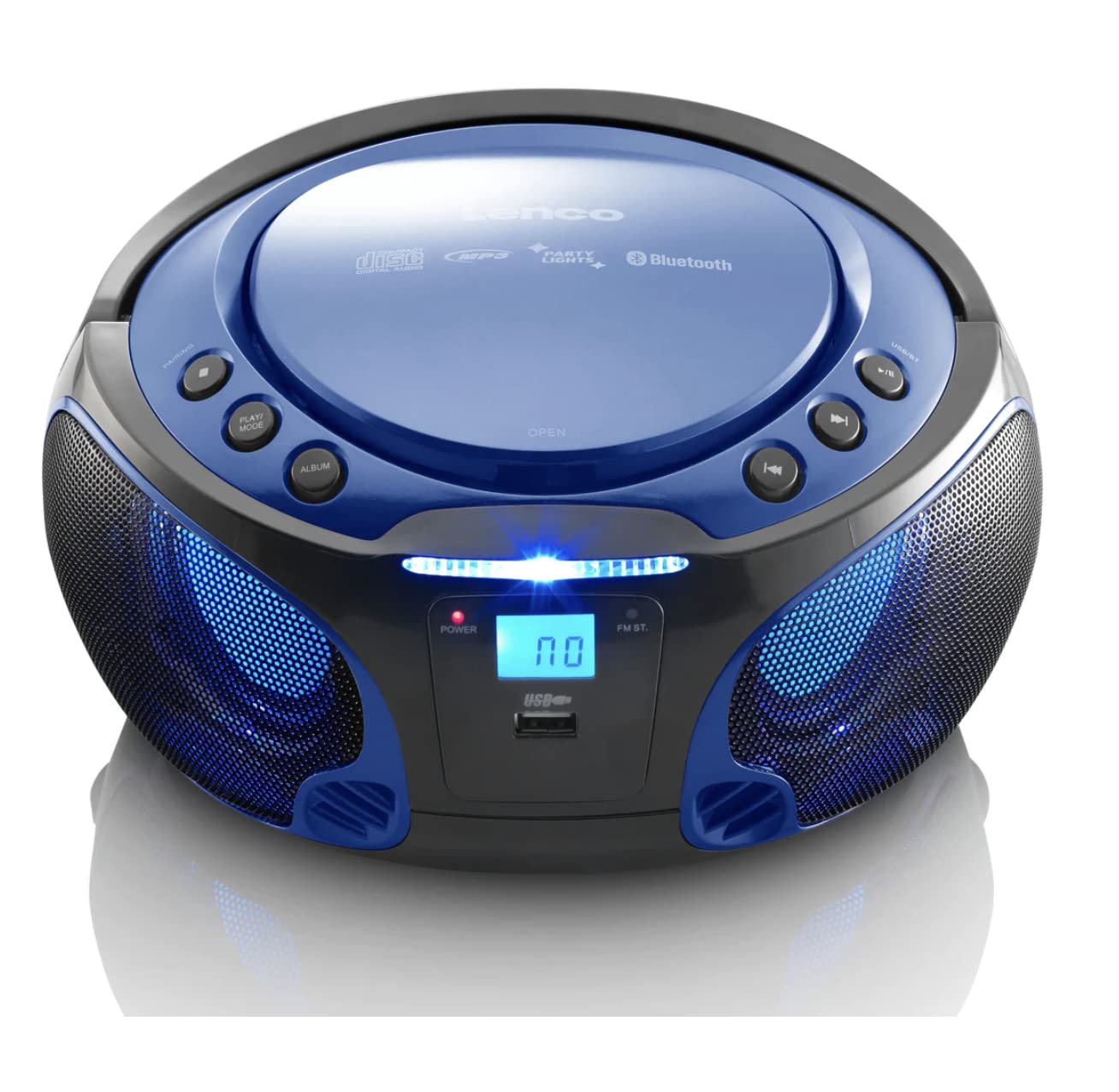 Lenco SCD-550 - CD-Player für Kinder - CD-Radio - Stereoanalage - Boombox - MP3 und USB Player - Bluetooth - 2 x 2 W RMS-Leistung - Party Lights - Blau