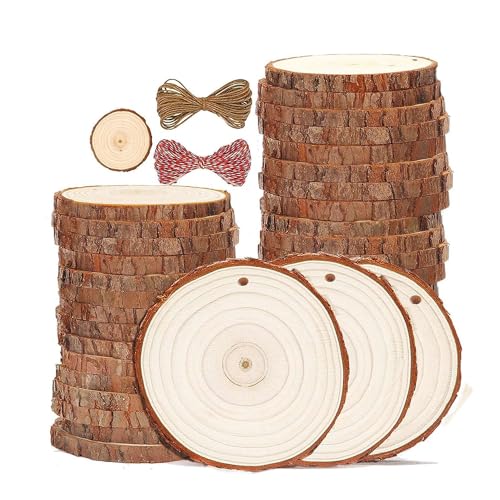 CENMEN 30 Stück Natürliche Runde Unvollendete Holzkreise Holzornamente Bastelbedarf Holzscheiben 3,5-4,0 DIY und Malerei