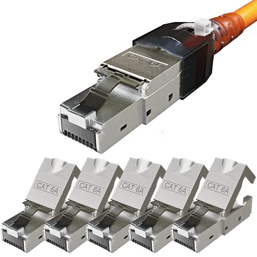 Cat6a Netzwerkstecker 6X RJ45 Stecker Werkzeuglos/bis 10 Gigabit Ethernet, geschirmt Crimpstecker, für Verlegekabel Datenkabel Installationskabel Cat 7 Cat6a Cat6 8 polig Plug (6X, Werkzeuglos)