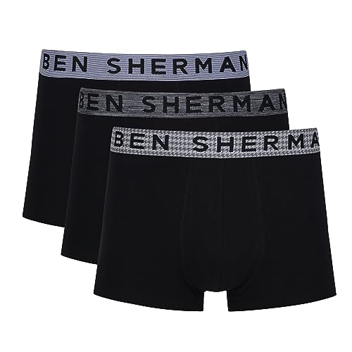 Ben Sherman Herren Men's Boxer Shorts in Black | Soft Touch Cotton Rich Trunks with Elasticated Waistband Boxershorts, Black,