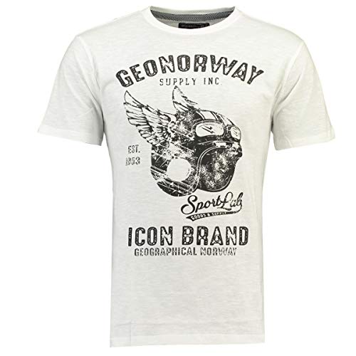 Geographical Norway T-Shirt Kurzarm Short Sleeves JARLEY Men Herren 100% Baumwolle SR183HGN, Weiß XL