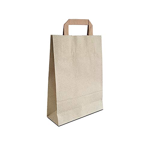 50 x Graspapier Taschen 22+08x30 cm | Tüten aus Altpapier und Graspapier | nachhaltige Papiertüten | umweltfreundliche Tragetaschen | HUTNER