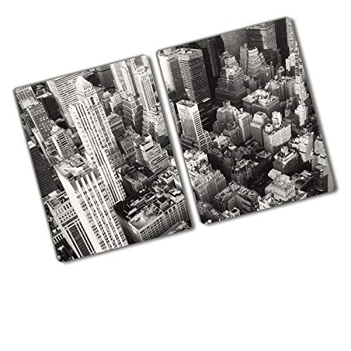 Tulup Schneidebrett Abdeckung Spritzschutz 2x40x52 cm Kochplattenabdeckung Schwarzweiß Herdabdeckplatte Gehärtetes Glas - New York