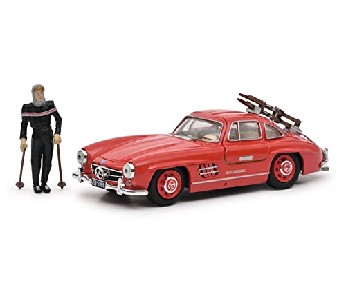 Schuco kompatibel mit Mercedes 300 SL Flügeltürer Davos 1957 rot mit Figur und Skiern Modellauto 1:43