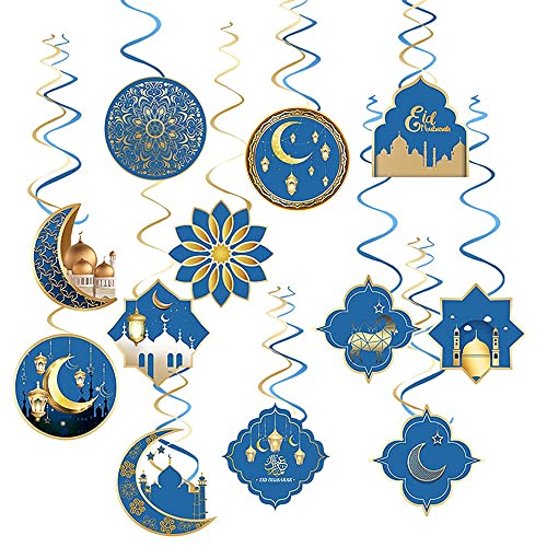 Kaxofang Ramadan Party Decorations Eid Mubarak Decorations 24 Pcs Foil Swirls Ceiling Decorations Islamic Wall Decor