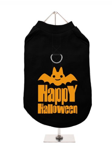 UrbanPup Hunde-Kapuzenpullover, Aufschrift "Happy Halloween", Schwarz / Orange