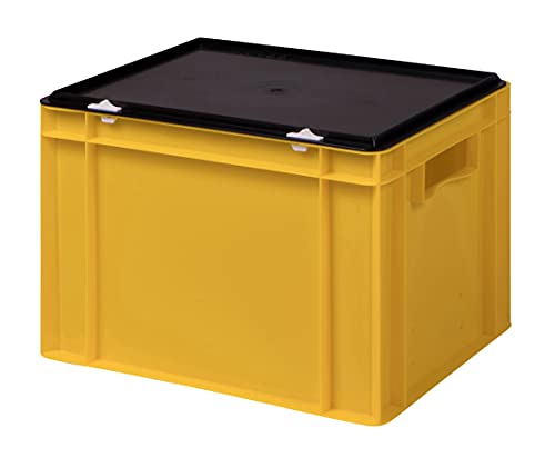 Stabile Profi Aufbewahrungsbox Stapelbox Eurobox Stapelkiste mit Deckel, Kunststoffkiste lieferbar in 5 Farben und 21 Größen für Industrie, Gewerbe, Haushalt (gelb, 40x30x28 cm)