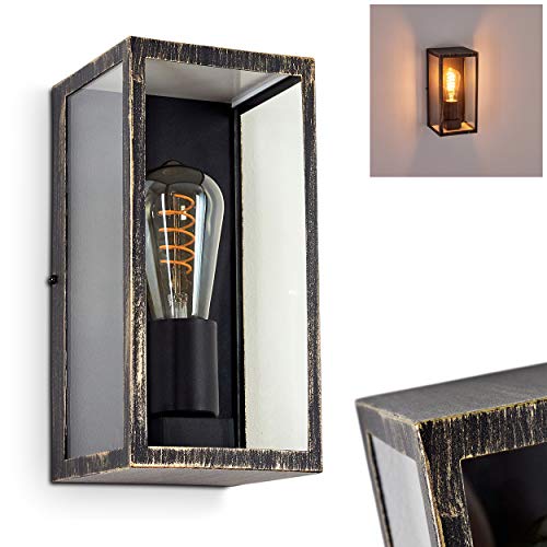 Außenwandleuchte Hamra, Wandlampe aus Metall in schwarz/gold und klaren Glas, 1-flammige Außenlampe mit Lichteffekt, 1 x E27 max. 60 Watt, für LED Leuchtmittel geeignet