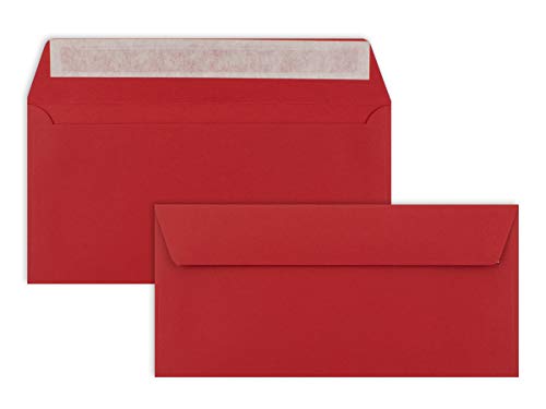 200 Brief-Umschläge DIN Lang - Rosen-Rot - 110 g/m² - 11 x 22 cm - sehr formstabil - Haftklebung - Qualitätsmarke: FarbenFroh by GUSTAV NEUSER®