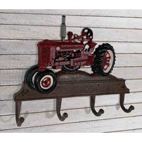 Wandgarderobe Trecker Rot Traktor Garderobe Vintage-Stil Gusseisen 4 Haken