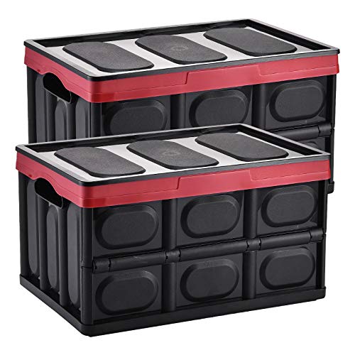 Yorbay 2 Stück Profi Klappbox Transportbox Aufbewahrungsbox mit Deckel und Handgriff aus Kunststoff Mehrweg 53x36x29 cm (55L, Schwarz)