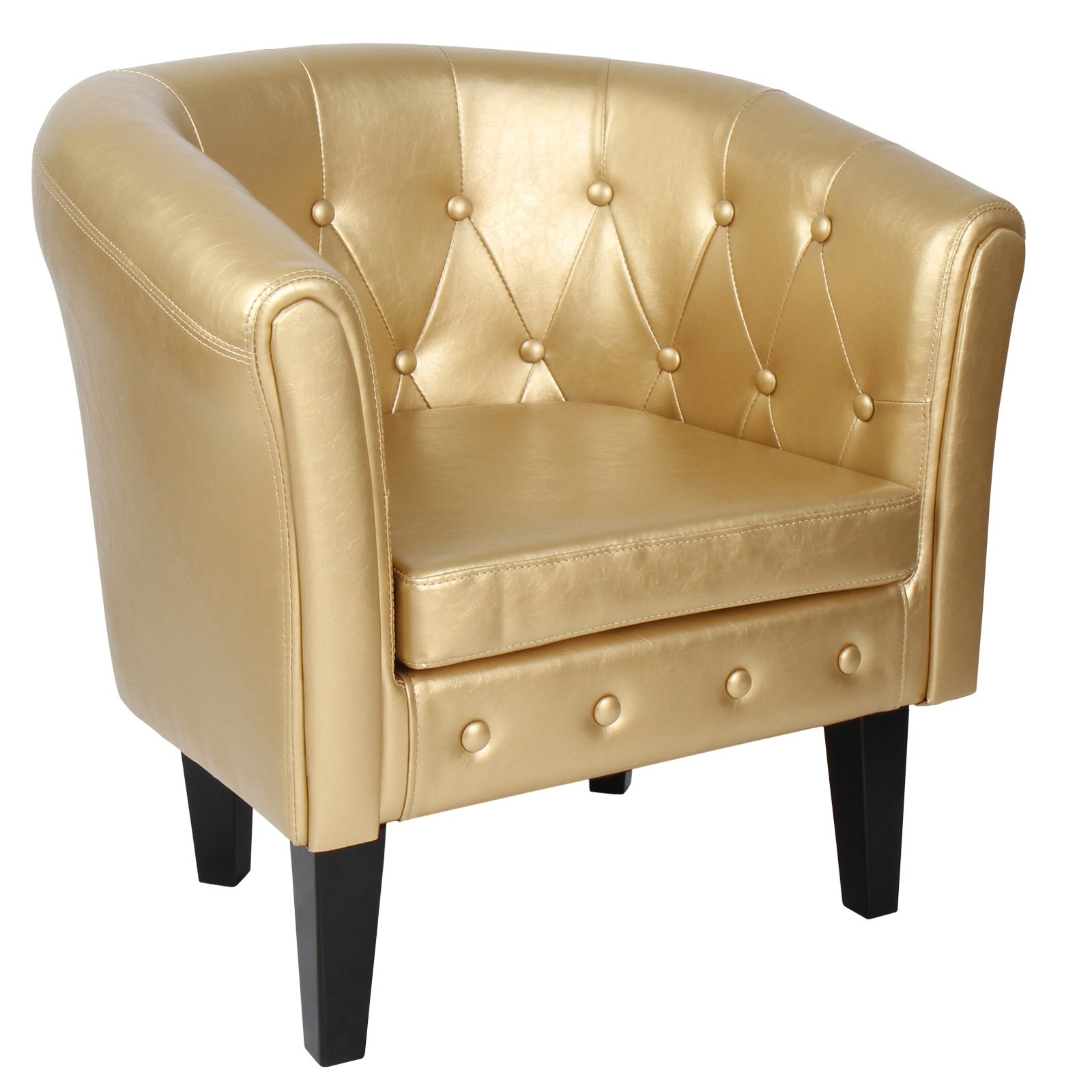 MIADOMODO® Chesterfield Sessel - aus Holz und Kunstleder, mit Kupfernieten und Rautenmuster, Farbwahl, 1er oder 2er - Loungesessel, Clubsessel, Armsessel, Cocktailsessel, Wohnzimmer Möbel (Gold, 1er)