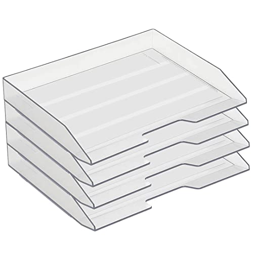 Acrimet stapelbare Briefablage A4, 4 Fächer, aus Kunststoff, Dokumentenorganizer mit Seitenöffnung (transparent)