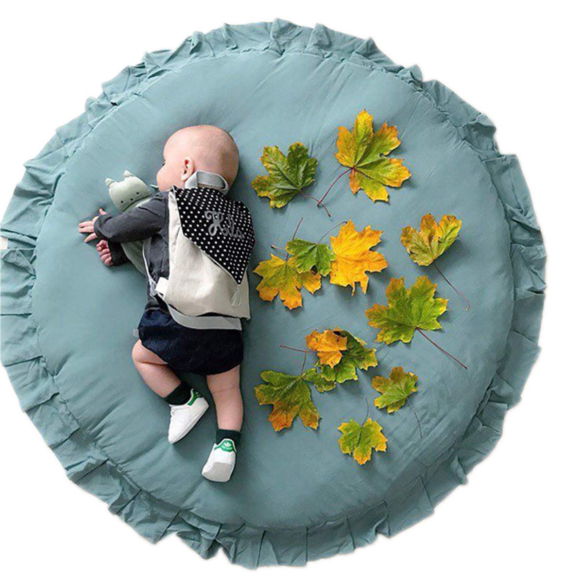 iFCOW Baby Krabbelmatte Baby Spielmatte Rund Rüschen Rutschfest Weiche Baumwolle Boden Spielteppich 104,9 cm