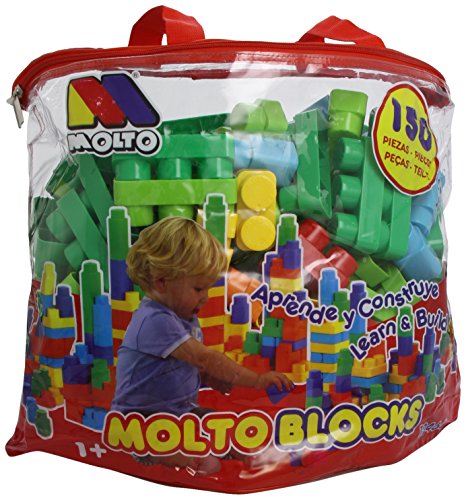 M MOLTO Beutel mit Spielzeugbausteinen. Blöcke zu Bauen. Blöcke zum Stapeln und Zusammenfügen. 60/80/150 Stück. (150 stück, Rot)