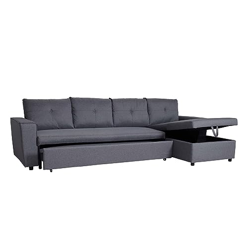 Mendler Ecksofa mit Bettkasten HWC-L16, Couch Sofa L-Form Liegefläche Links/rechts Nosagfederung Stoff/Textil 290cm - dunkelgrau