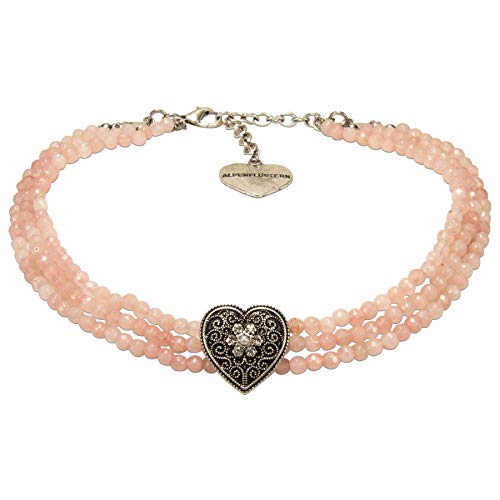 Alpenflüstern Trachten-Perlen-Kropfkette Ornament-Herz - nostalgische Trachtenkette, eleganter Damen-Trachtenschmuck, Dirndlkette rosa-rosé DHK261