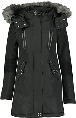 Geographical Norway Coraly Damen/Lady - Mantel / Daunenjacke Damen Parka mit Fell - schicke Fleecejacke für den Winter, lange Damenjacke, Schwarz , 38