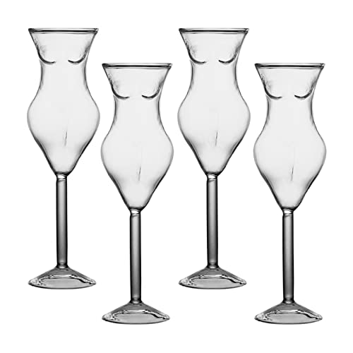 HUIKJI Weingläser, nackte Frauen, Cocktailglas, Kristall, Whiskey-Glas, transparent, für den menschlichen Körper, kreativ, einzigartig, sexy, für Zuhause, Party, Bar, 4 Stück