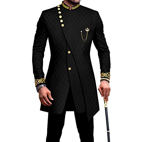 ZUKETANG Männer Afrikanische Traditionelle Kleidung Männer Baumwolle Afrikanische 2 Stück Outfit Traditionelle Afrikanische Dashiki Mode Anzug-Black||M