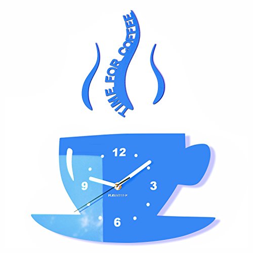 TASSE Time for coffee (Zeit für Kaffee) Moderne Küche Wanduhr blau, 3d römisch, wanduhr deko