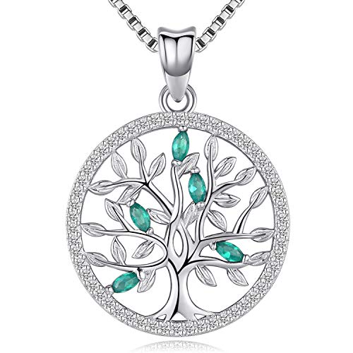 Friggem Empfindlicher Baum des Lebens Sterling Silber Halskette & Anhänger mit überzogenen grünen Zirkonia für Frauen & Männer, Muttertagsgeschenk