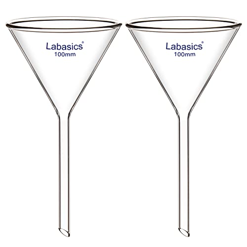 Labasics Borosilikatglas Trichter, 2er-Pack Schwere Glaswand Trichter Glass Funnel Kurzer Stiel 100 mm Durchmesser, 100 mm Stiellänge