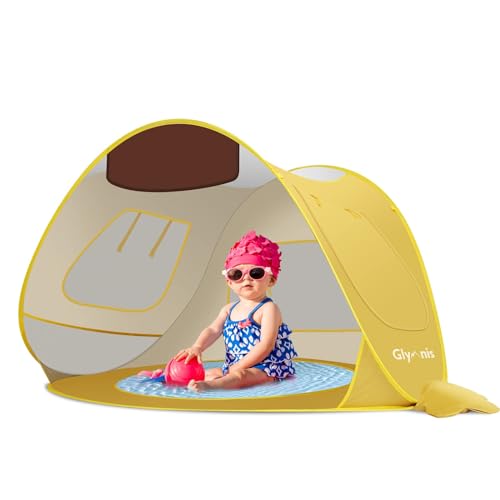 Glymnis Baby Strandmuschel Strandzelt Pop Up Baby Strand Zelt mit Mini Pool UV-Schutz UPF 50+ Babyzelt Wurfzelt Kinder für 0-3 Jahre