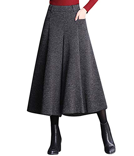 Grau Flare Hosen Mode Wide Leg Hosen mit Taschen Casual Kleid Damen Herbst Winter Hose für Frauen M