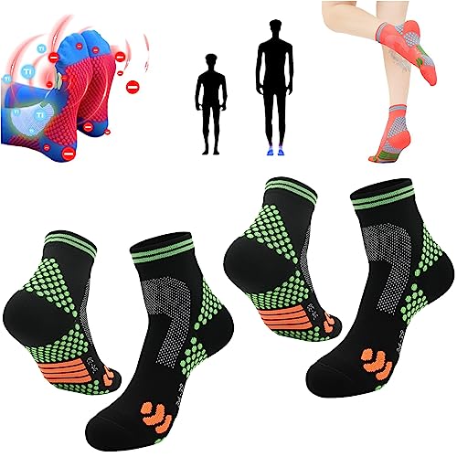 ROSSOM 2023 Ferninfrarot-Schörl-Titan-Ionen-Booster-Socken, leistungsstarke Sportsocken, Knöchel-Kompressionssocken für Damen und Herren (M,2pcs Black)