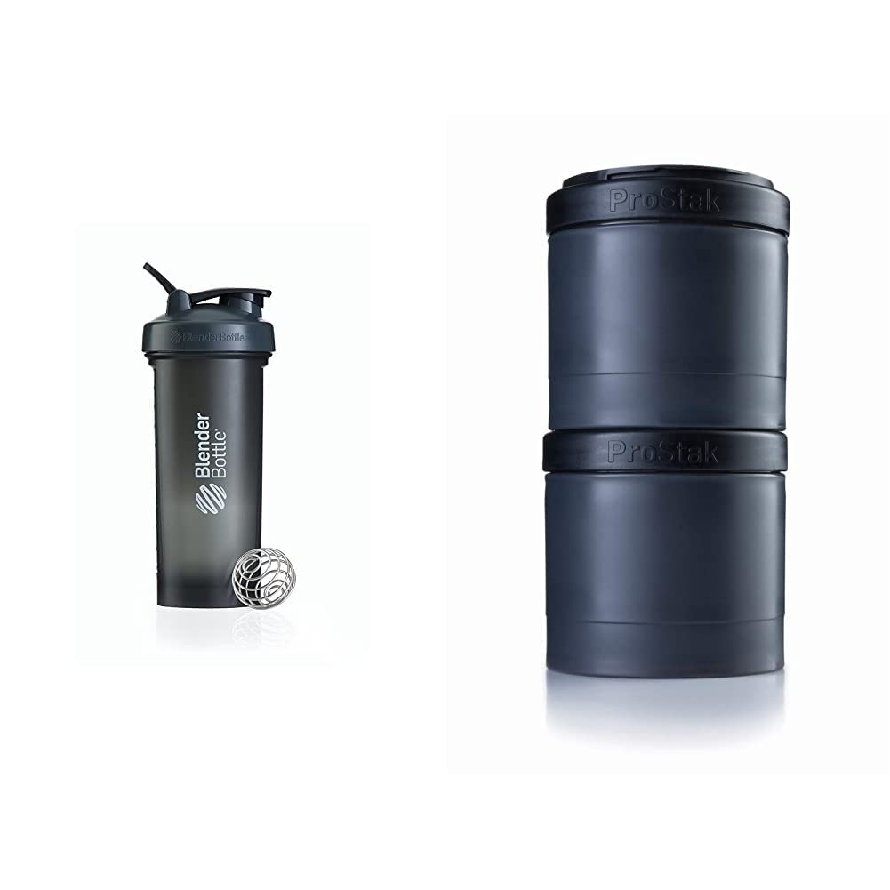 BlenderBottle Pro45 Shaker mit BlenderBall, optimal geeignet als Eiweiß Shaker, Protein Shaker, Wasserflasche, Trinkflasche, BPA frei, skaliert bis 1000 ml, Kapazität 1300ml,Kunststoff , grau weiß